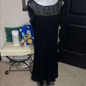 Jones Wear Black Maxi Dress with Sheer Neckline